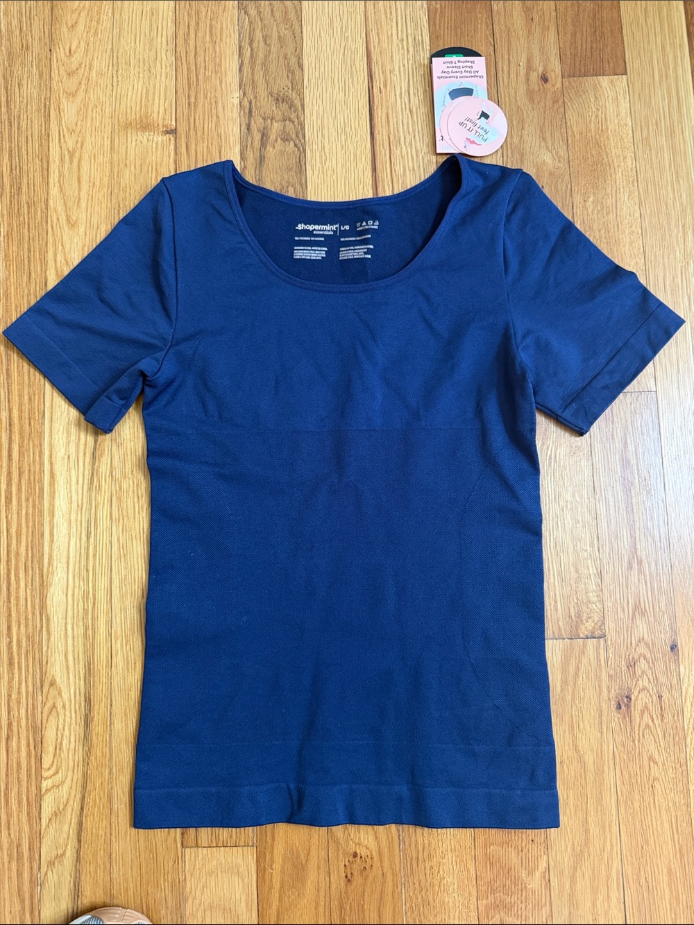SHAPERMINT Navy Scoop Neck Short Sleeve Top